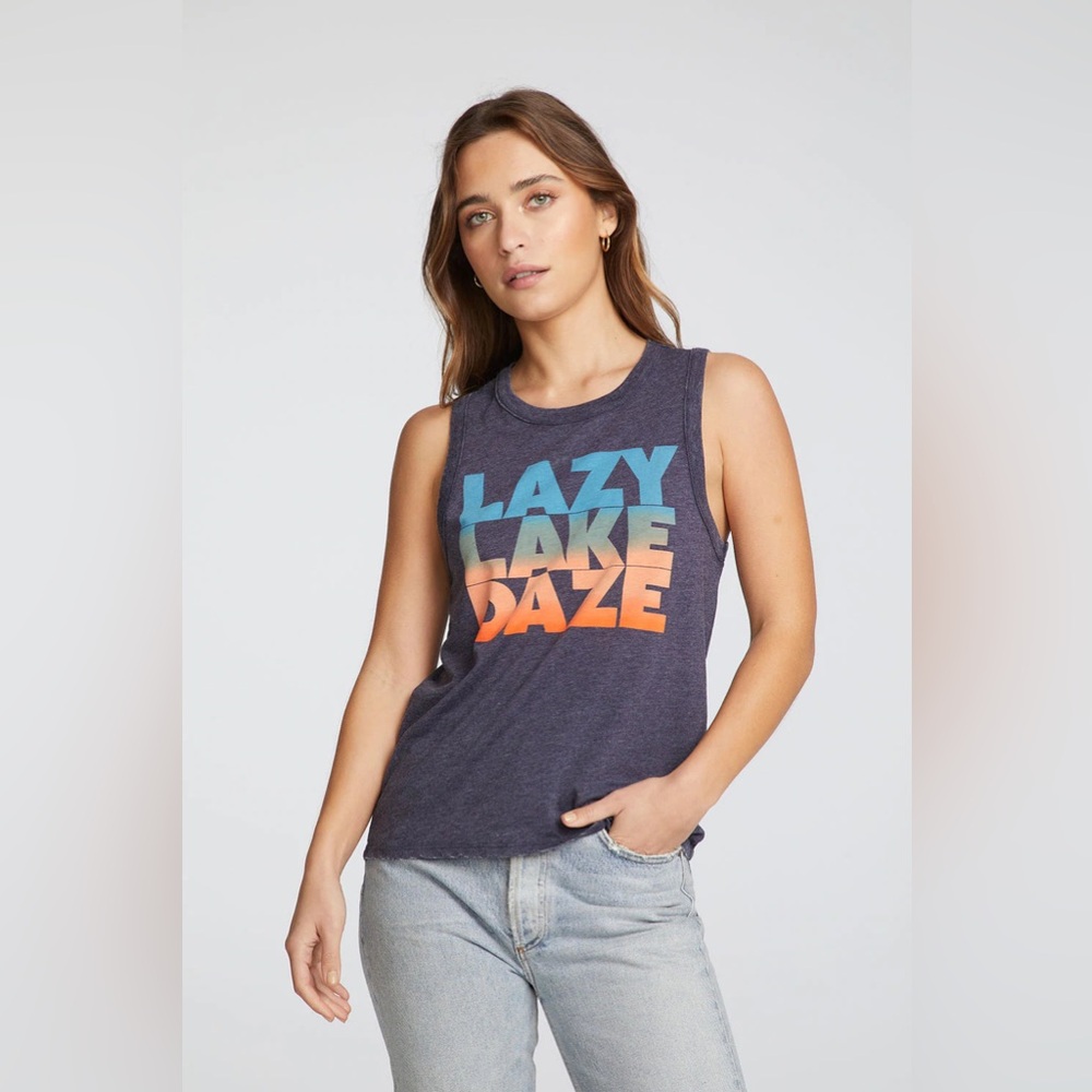 Chaser Lazy Lake Daze Tank Multicolor Graphic Dark Blue Size XL